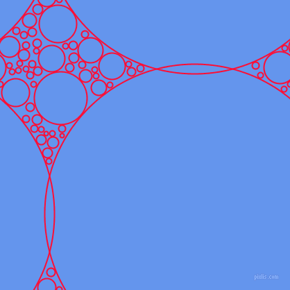 bubbles, circles, sponge, big, medium, small, 2 pixel line width, Torch Red and Cornflower Blue circles bubbles sponge soap seamless tileable