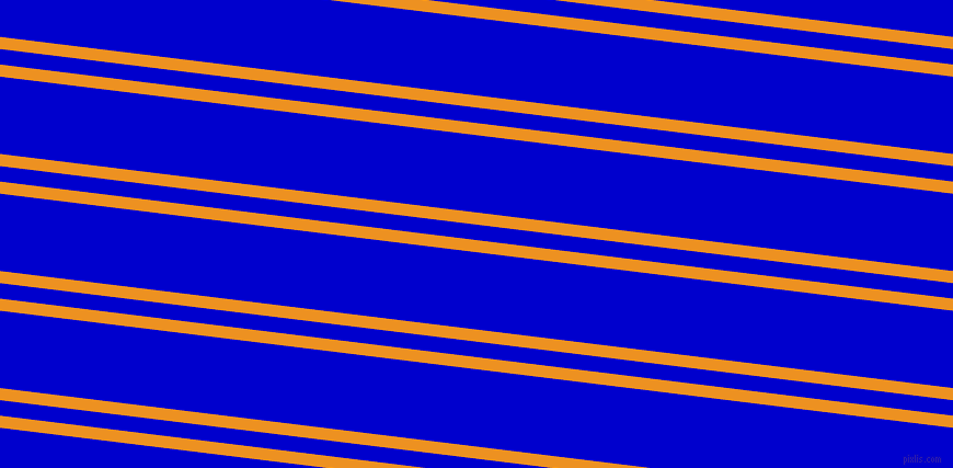 173 degree angle dual stripes lines, 11 pixel lines width, 14 and 70 pixel line spacing, Carrot Orange and Medium Blue dual two line striped seamless tileable