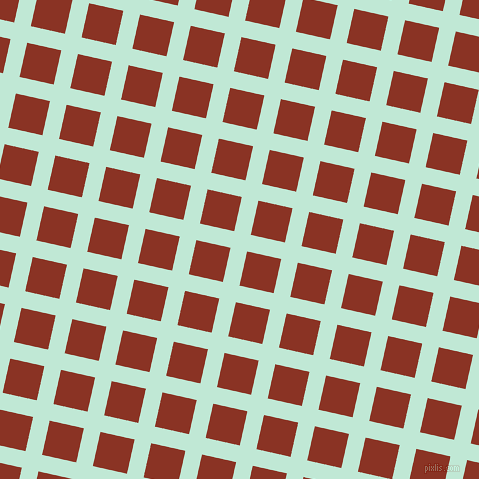 77/167 degree angle diagonal checkered chequered lines, 17 pixel line width, 35 pixel square size, Aero Blue and Burnt Umber plaid checkered seamless tileable