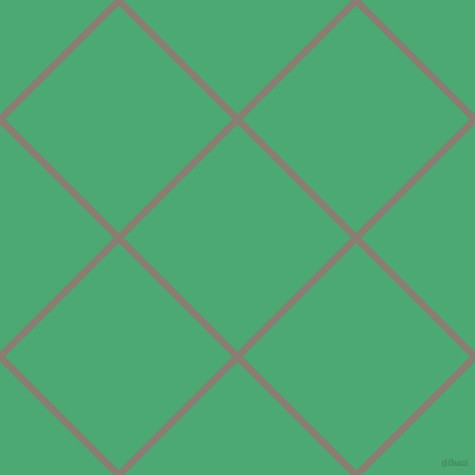 45/135 degree angle diagonal checkered chequered lines, 10 pixel lines width, 225 pixel square size, Americano and Ocean Green plaid checkered seamless tileable