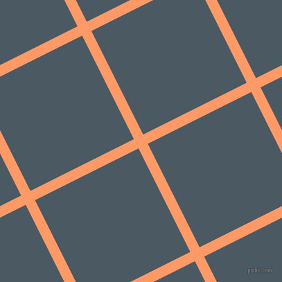 27/117 degree angle diagonal checkered chequered lines, 15 pixel lines width, 167 pixel square size, Atomic Tangerine and Fiord plaid checkered seamless tileable