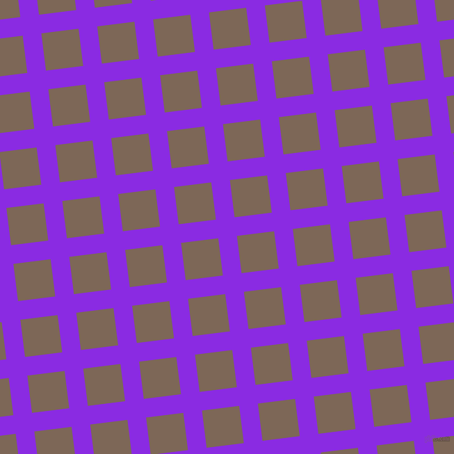 7/97 degree angle diagonal checkered chequered lines, 27 pixel line width, 54 pixel square size, Blue Violet and Roman Coffee plaid checkered seamless tileable