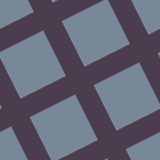 27/117 degree angle diagonal checkered chequered lines, 71 pixel line width, 175 pixel square size, Bossanova and Light Slate Grey plaid checkered seamless tileable