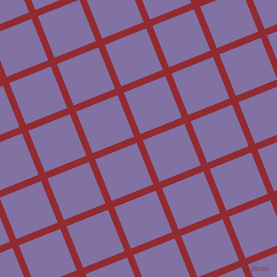 22/112 degree angle diagonal checkered chequered lines, 14 pixel line width, 92 pixel square size, Bright Red and Deluge plaid checkered seamless tileable