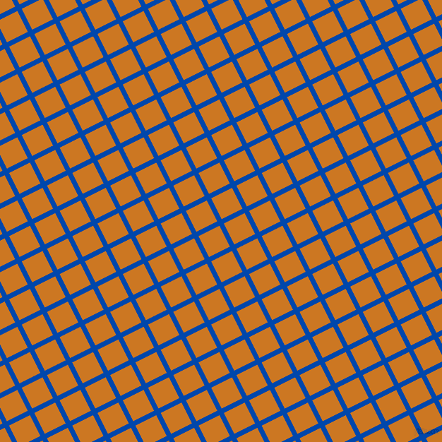 27/117 degree angle diagonal checkered chequered lines, 7 pixel lines width, 33 pixel square size, Cobalt and Ochre plaid checkered seamless tileable