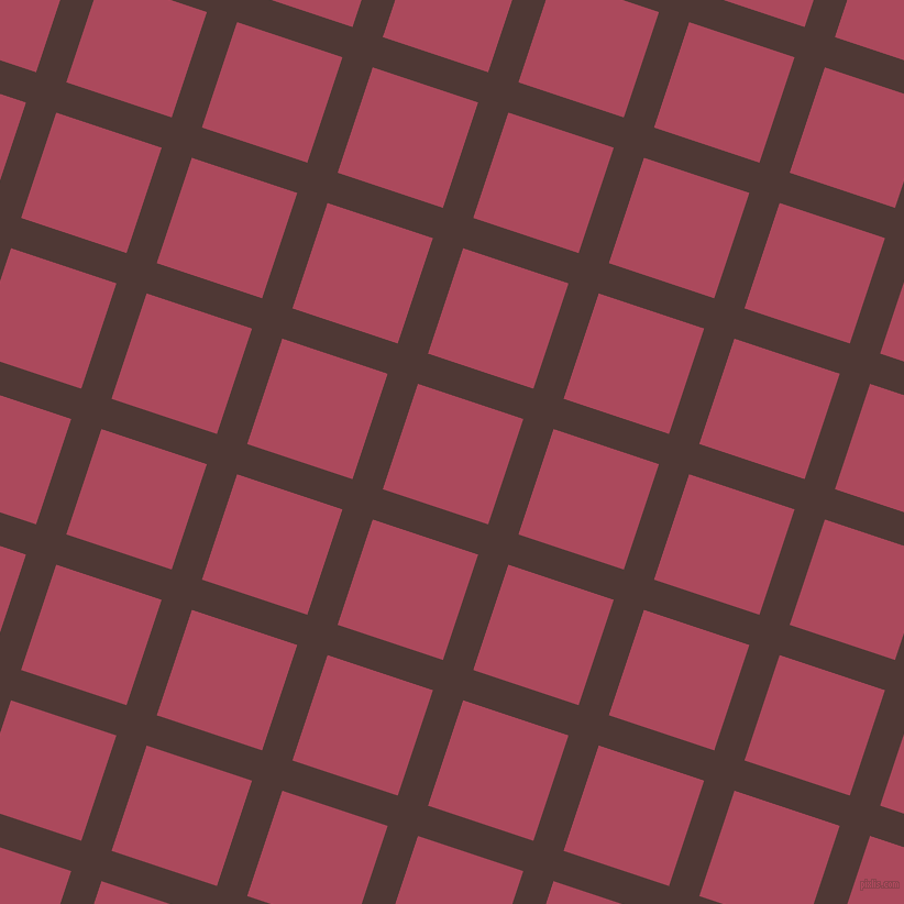 72/162 degree angle diagonal checkered chequered lines, 29 pixel lines width, 101 pixel square size, Cocoa Bean and Hippie Pink plaid checkered seamless tileable