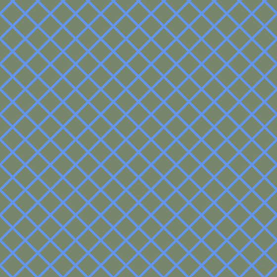 45/135 degree angle diagonal checkered chequered lines, 5 pixel lines width, 31 pixel square size, Cornflower Blue and Camouflage Green plaid checkered seamless tileable