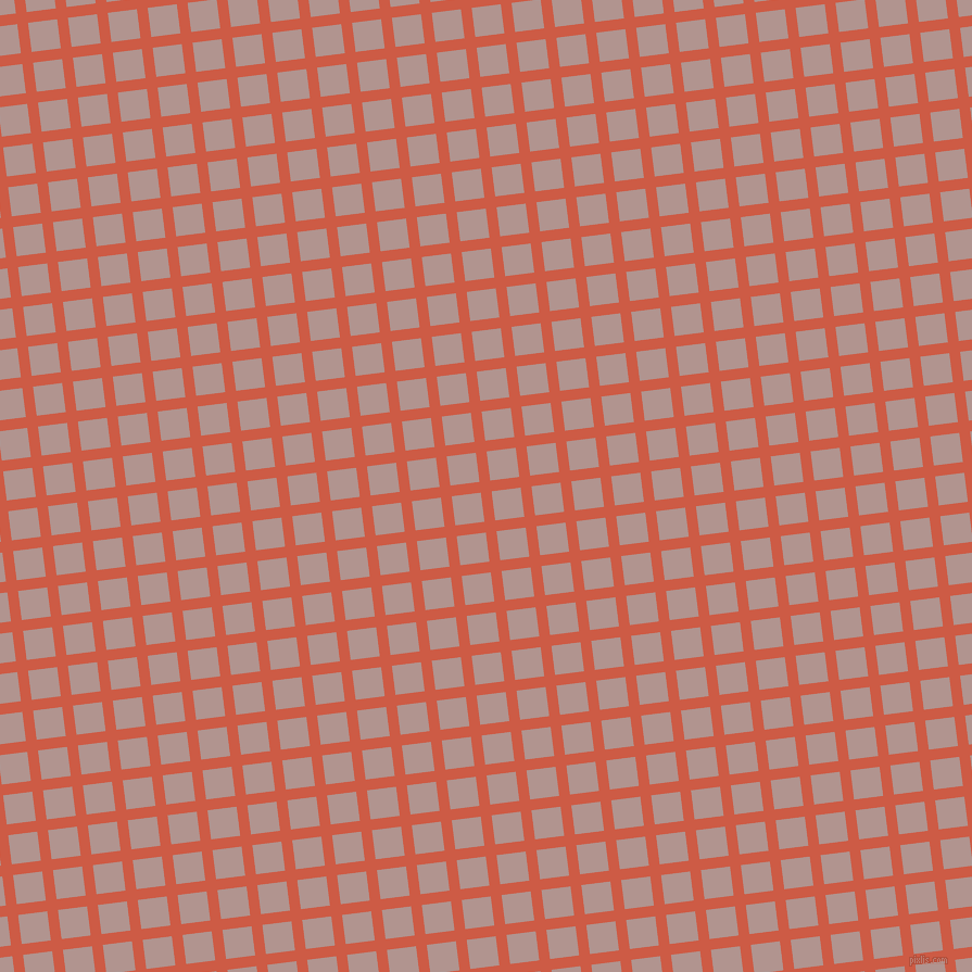 7/97 degree angle diagonal checkered chequered lines, 10 pixel lines width, 27 pixel square size, Dark Coral and Thatch plaid checkered seamless tileable