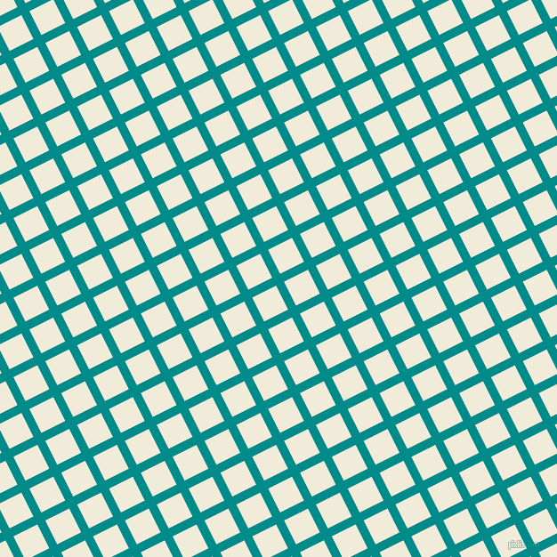 27/117 degree angle diagonal checkered chequered lines, 10 pixel line width, 30 pixel square size, Dark Cyan and Buttery White plaid checkered seamless tileable
