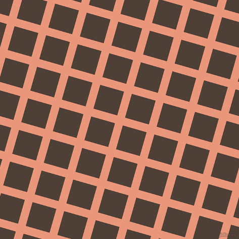 74/164 degree angle diagonal checkered chequered lines, 16 pixel lines width, 49 pixel square size, Dark Salmon and Paco plaid checkered seamless tileable