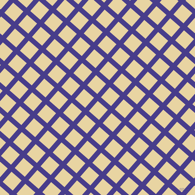 49/139 degree angle diagonal checkered chequered lines, 17 pixel line width, 46 pixel square size, Dark Slate Blue and Hampton plaid checkered seamless tileable