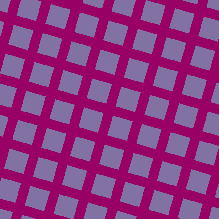74/164 degree angle diagonal checkered chequered lines, 31 pixel lines width, 65 pixel square size, Eggplant and Deluge plaid checkered seamless tileable