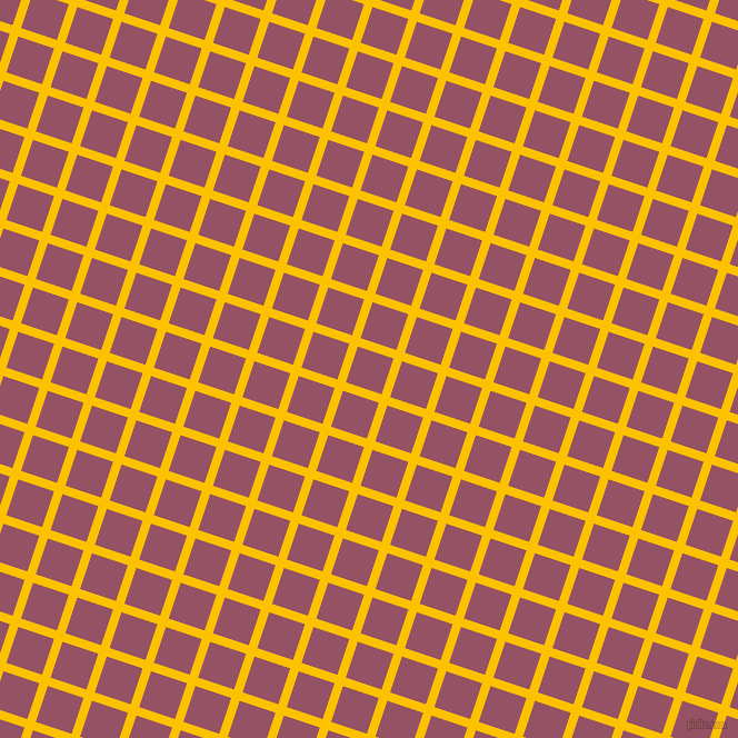 72/162 degree angle diagonal checkered chequered lines, 8 pixel line width, 34 pixel square size, Golden Poppy and Vin Rouge plaid checkered seamless tileable