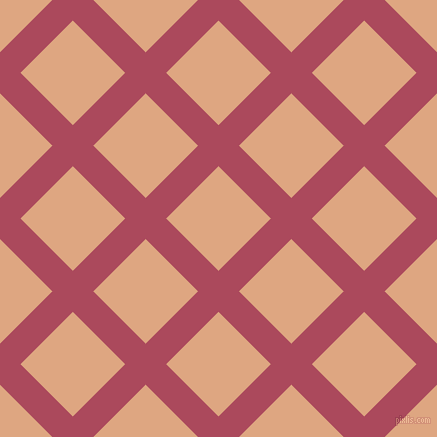 45/135 degree angle diagonal checkered chequered lines, 29 pixel line width, 74 pixel square size, Hippie Pink and Tumbleweed plaid checkered seamless tileable
