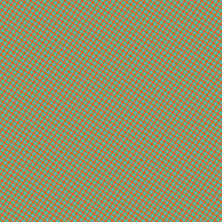 56/146 degree angle diagonal checkered chequered lines, 3 pixel line width, 13 pixel square size, International Orange and Keppel plaid checkered seamless tileable