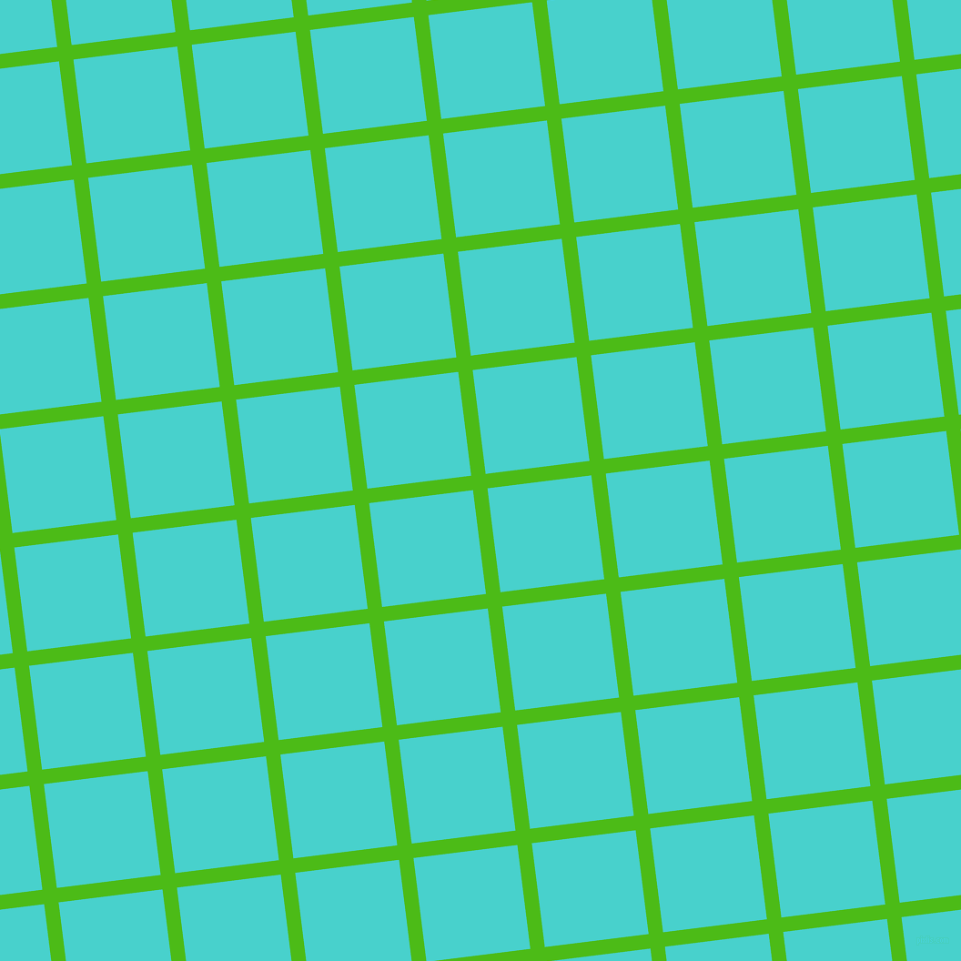 7/97 degree angle diagonal checkered chequered lines, 16 pixel lines width, 115 pixel square size, Kelly Green and Medium Turquoise plaid checkered seamless tileable