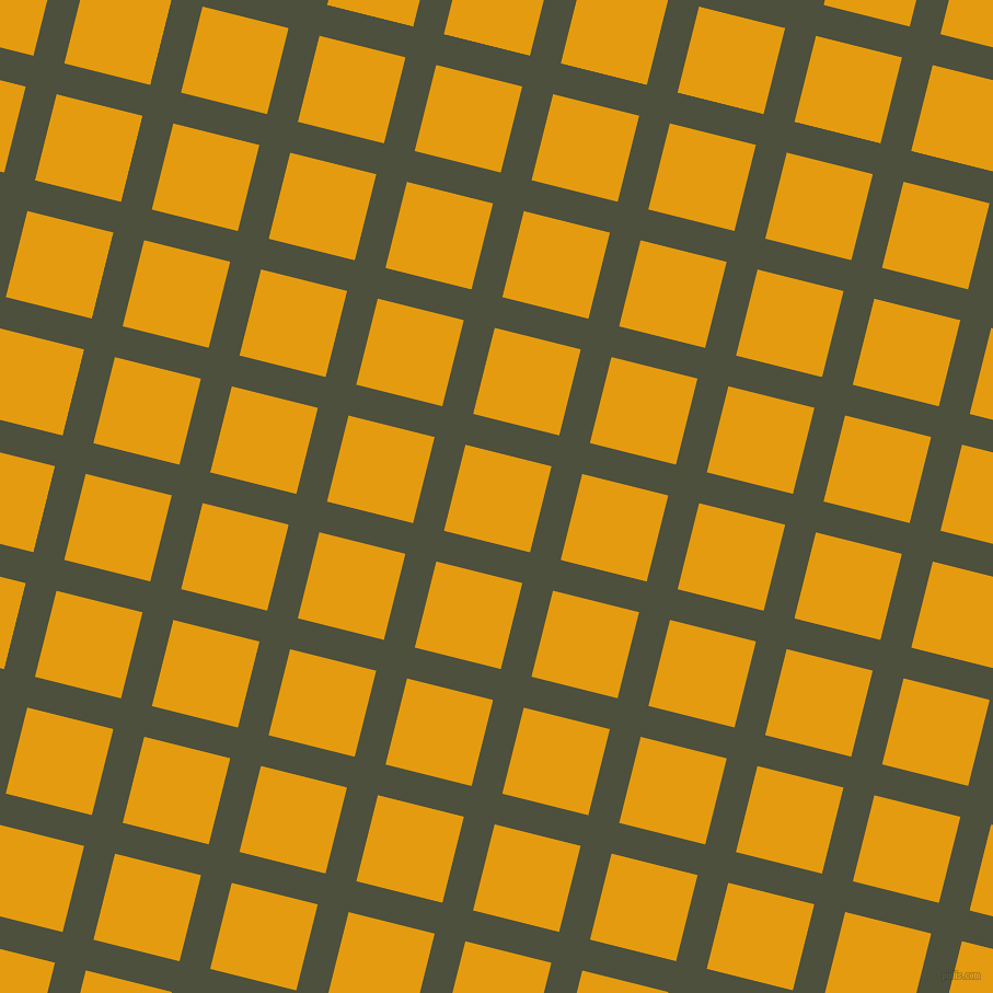 76/166 degree angle diagonal checkered chequered lines, 29 pixel line width, 81 pixel square size, Kelp and Gamboge plaid checkered seamless tileable