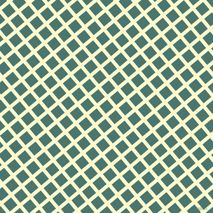 40/130 degree angle diagonal checkered chequered lines, 12 pixel lines width, 33 pixel square size, Lemon Chiffon and Dark Green Copper plaid checkered seamless tileable