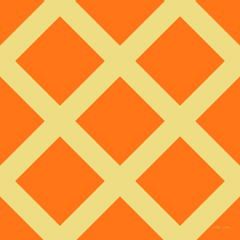 45/135 degree angle diagonal checkered chequered lines, 44 pixel lines width, 129 pixel square size, Light Goldenrod and Pumpkin plaid checkered seamless tileable