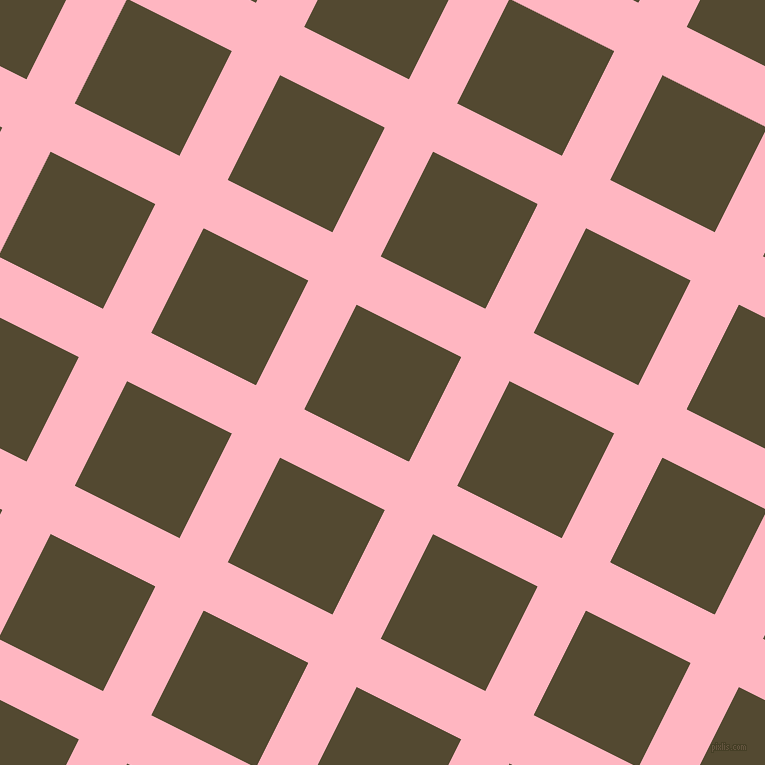 63/153 degree angle diagonal checkered chequered lines, 54 pixel lines width, 117 pixel square size, Light Pink and Punga plaid checkered seamless tileable