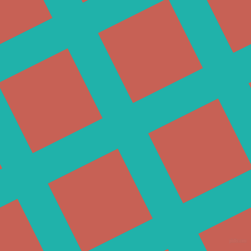 27/117 degree angle diagonal checkered chequered lines, 70 pixel lines width, 161 pixel square size, Light Sea Green and Sunglo plaid checkered seamless tileable