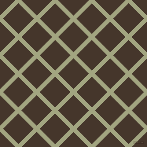 45/135 degree angle diagonal checkered chequered lines, 14 pixel line width, 71 pixel square size, Locust and Dark Rum plaid checkered seamless tileable