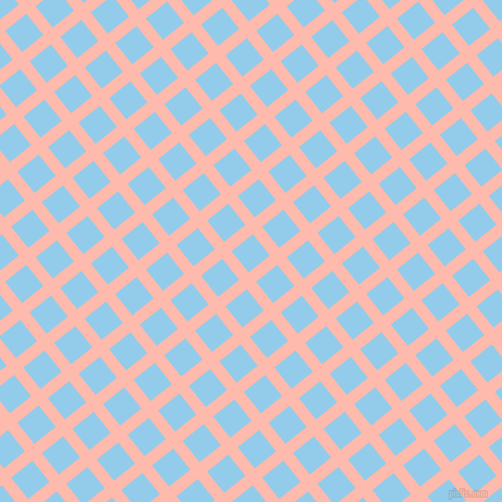 39/129 degree angle diagonal checkered chequered lines, 11 pixel line width, 25 pixel square size, Melon and Cornflower plaid checkered seamless tileable