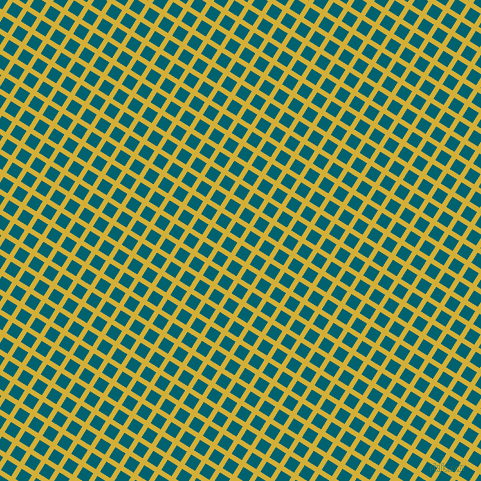 58/148 degree angle diagonal checkered chequered lines, 5 pixel line width, 12 pixel square size, Metallic Gold and Blue Lagoon plaid checkered seamless tileable