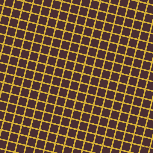 76/166 degree angle diagonal checkered chequered lines, 5 pixel lines width, 26 pixel square size, Metallic Gold and Cab Sav plaid checkered seamless tileable
