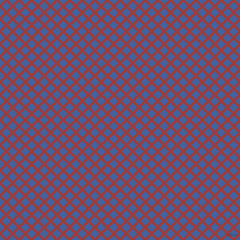 45/135 degree angle diagonal checkered chequered lines, 9 pixel line width, 22 pixel square size, Mexican Red and Mariner plaid checkered seamless tileable