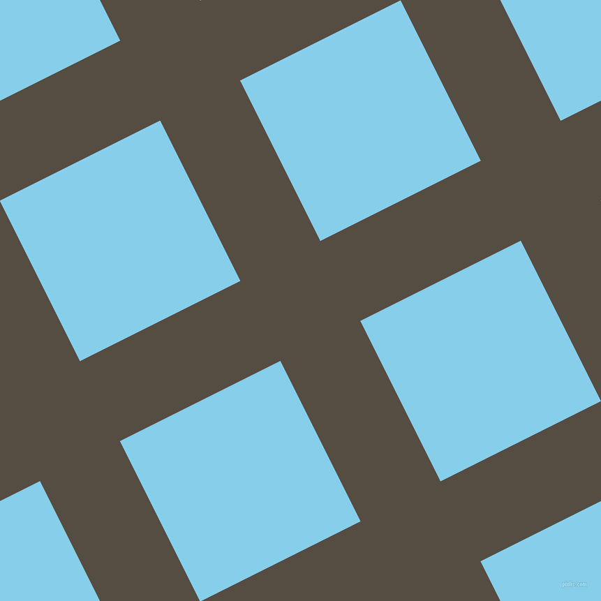 27/117 degree angle diagonal checkered chequered lines, 128 pixel line width, 257 pixel square size, Mondo and Sky Blue plaid checkered seamless tileable