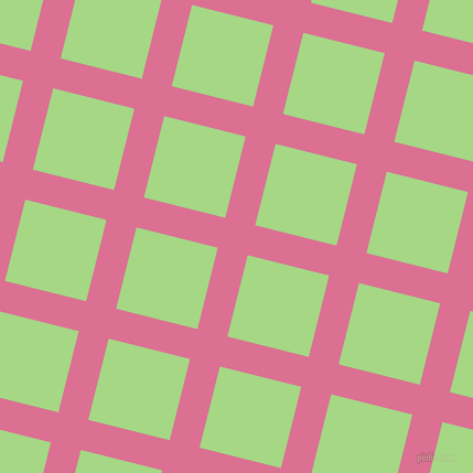 76/166 degree angle diagonal checkered chequered lines, 28 pixel line width, 76 pixel square size, Pale Violet Red and Feijoa plaid checkered seamless tileable
