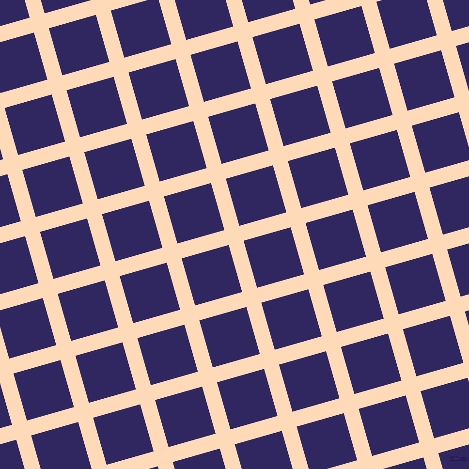 16/106 degree angle diagonal checkered chequered lines, 32 pixel line width, 101 pixel square size, Peach Puff and Paris M plaid checkered seamless tileable