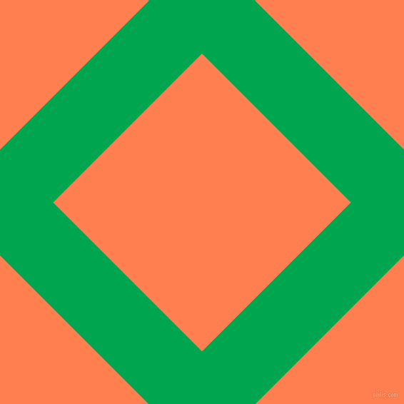 45/135 degree angle diagonal checkered chequered lines, 105 pixel line width, 295 pixel square size, Pigment Green and Coral plaid checkered seamless tileable