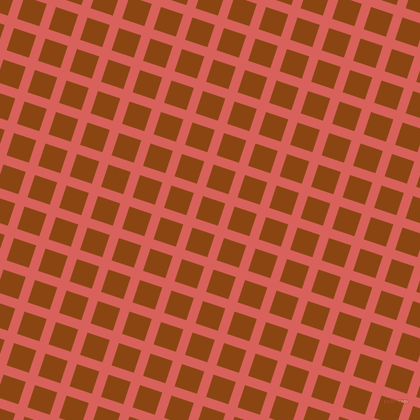 72/162 degree angle diagonal checkered chequered lines, 14 pixel line width, 34 pixel square size, Roman and Saddle Brown plaid checkered seamless tileable