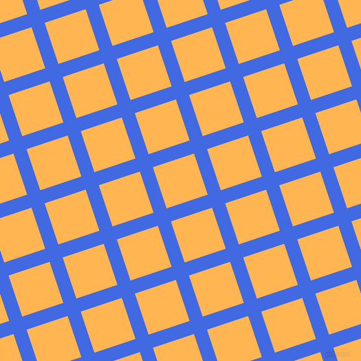 18/108 degree angle diagonal checkered chequered lines, 20 pixel lines width, 63 pixel square size, Royal Blue and Koromiko plaid checkered seamless tileable