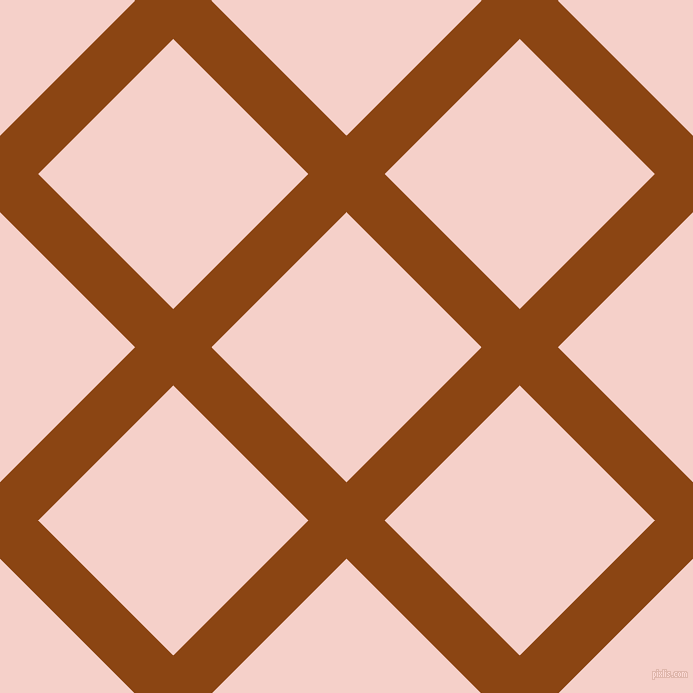 45/135 degree angle diagonal checkered chequered lines, 54 pixel line width, 191 pixel square size, Saddle Brown and Coral Candy plaid checkered seamless tileable