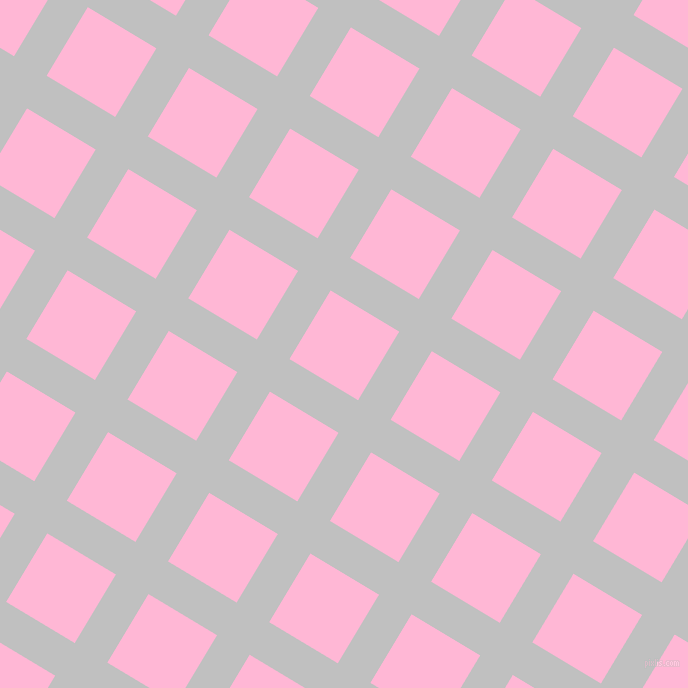 59/149 degree angle diagonal checkered chequered lines, 38 pixel line width, 80 pixel square size, Silver and Cotton Candy plaid checkered seamless tileable