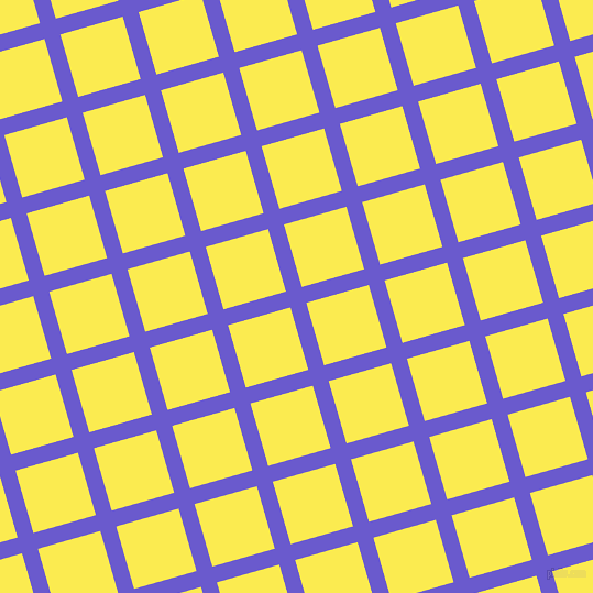 16/106 degree angle diagonal checkered chequered lines, 15 pixel line width, 59 pixel square size, Slate Blue and Paris Daisy plaid checkered seamless tileable