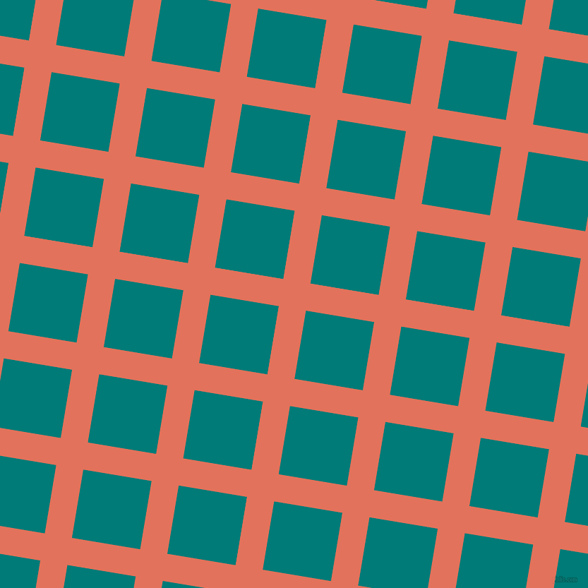 81/171 degree angle diagonal checkered chequered lines, 39 pixel lines width, 98 pixel square size, Terra Cotta and Surfie Green plaid checkered seamless tileable