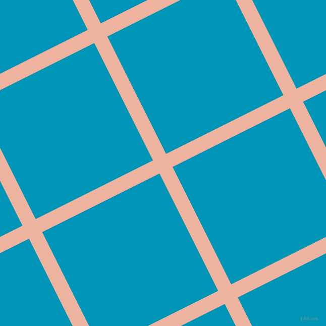 27/117 degree angle diagonal checkered chequered lines, 29 pixel line width, 260 pixel square size, Wax Flower and Bondi Blue plaid checkered seamless tileable